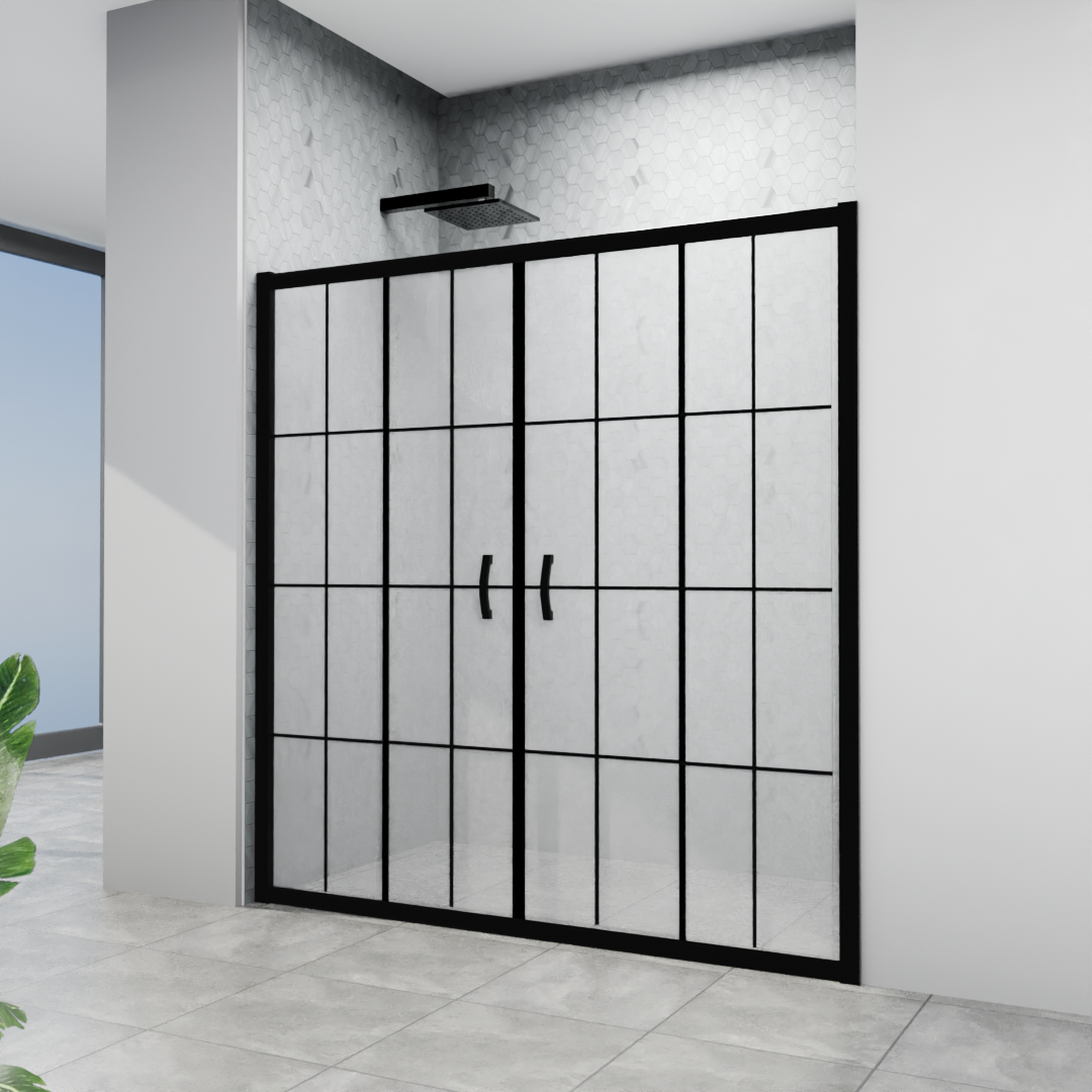 SİYAH KAROLAJ KOMPLE KUMLU CAM 2+2 DUŞ KABİNİ